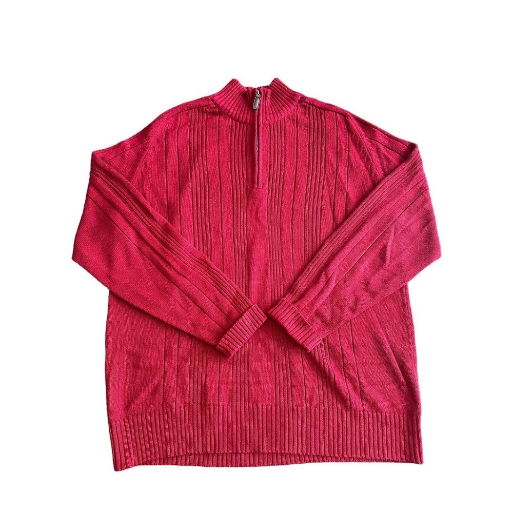 Oscar De‎ La Renta Men's Red 1/4 Zip Long Sleeve Sweater Sz L 100% Cotton #B8-5